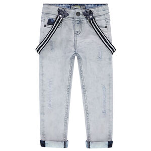 Jeans effet used avec bretelles élastiquées amovibles 