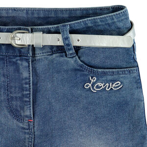 Jeans Skinny à broderies fantaisie et ceinture repositionnable 