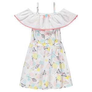 Robe à épaules ajourées avec volant et imprimé végétal 