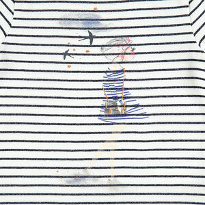 Tee-shirt manches longues à rayures all-over avec silhouette printée 