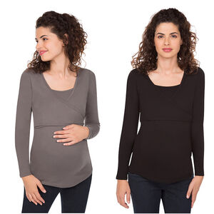 Lot de 2 tee-shirts manches longues de grossesse et d'allaitement unis 