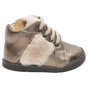 Bottillons irisés en cuir avec empiècements en fausse fourrure 