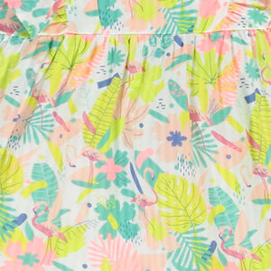 Tunique manches courtes volantées imprimé feuilles/flamants roses pour bébé fille 