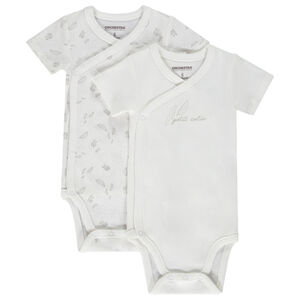 Lot de 2 bodies manches courtes en coton print plumes pour bébé 