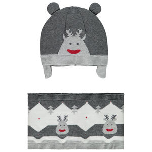 Ensemble bonnet + tour de cou motif jacquard pour bébé garçon 