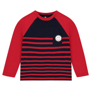 Tee-shirt manches longues rayé avec print Smiley 