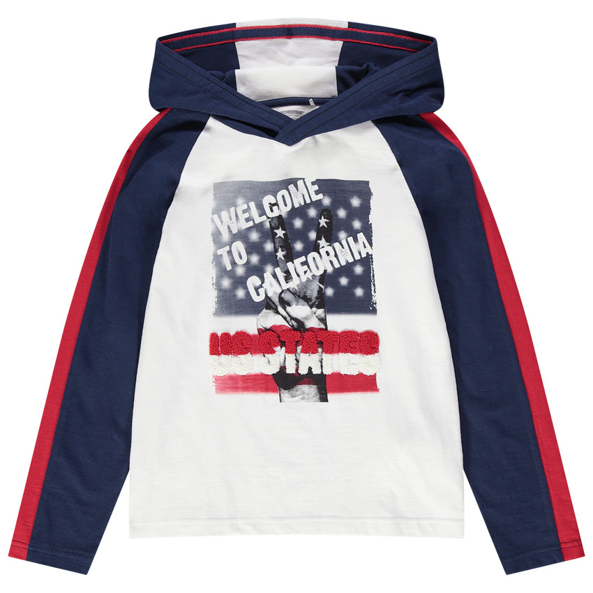 Junior - T-shirt manches longues à capuche avec main printée 