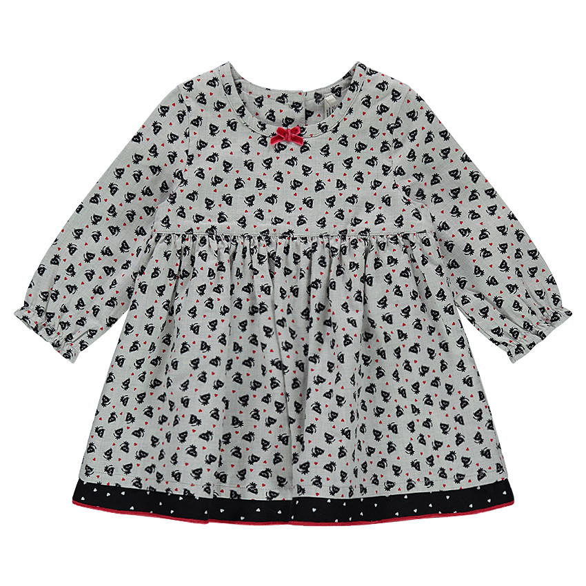 Robe manches longues imprimée chats all-over avec noeud en velours 