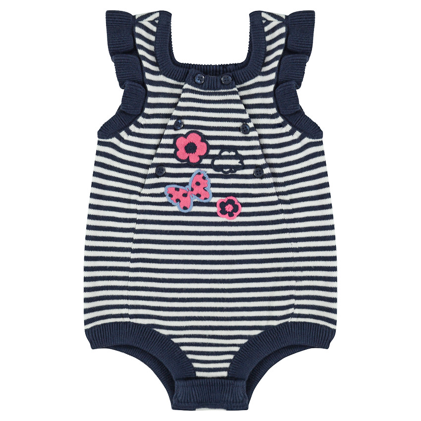 Barboteuse rayée en tricot avec badges et broderies 