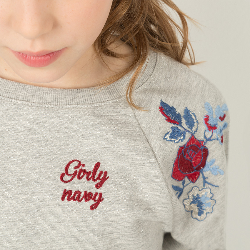 Junior - Sweat en molleton brillant léger avec fleurs brodées 