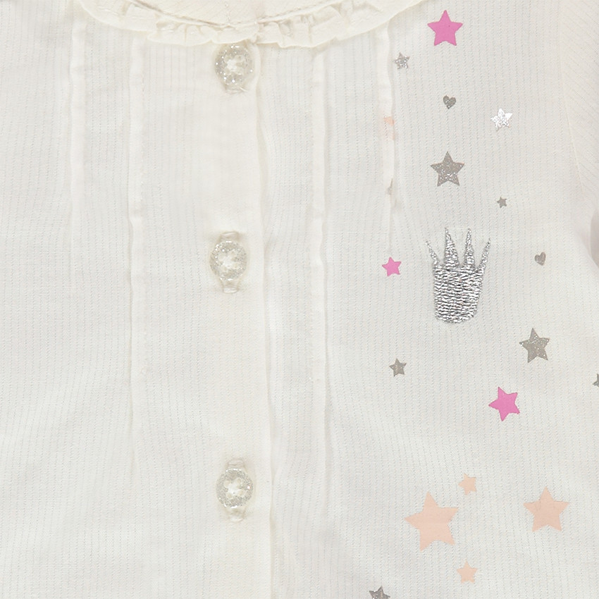 Tunique manches longues avec col fantaisie et étoiles printées 