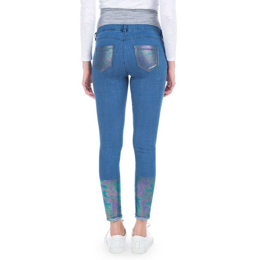 Jeans de grossesse 7/8ème avec enduction effet arc-en-ciel 