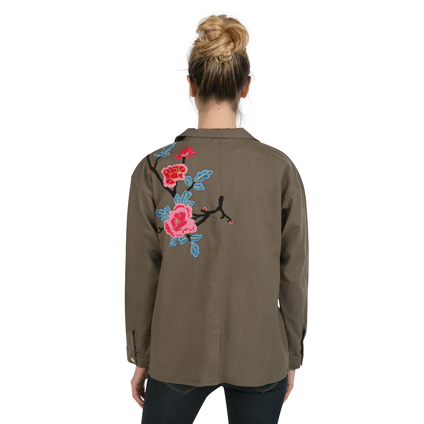 Veste de grossesse kaki avec fleurs brodées 
