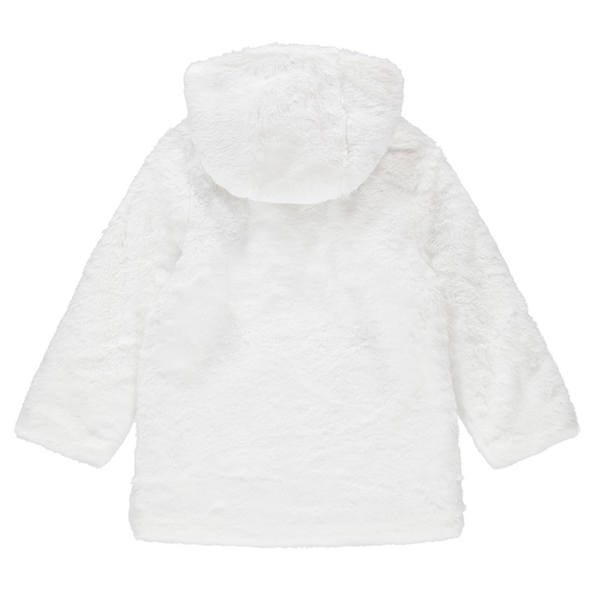 Veste à capuche en fourrure avec fleurs brodées 