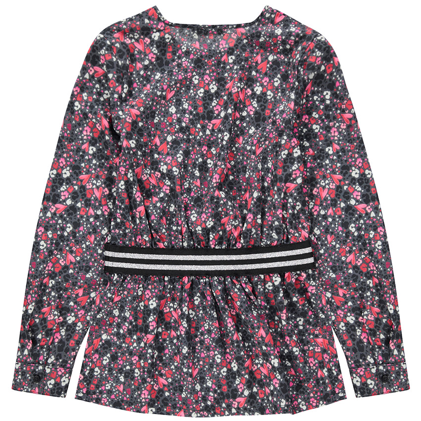 Junior - Tunique manches longues à fleurs et élastique rayé 