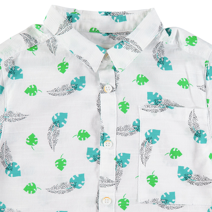 Chemise manches courtes en coton fantaisie avec feuilles imprimées 