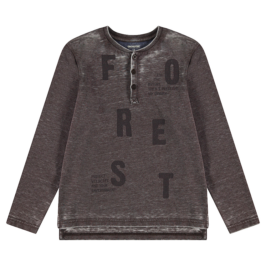 Junior - Polo manches longues chiné avec lettres printées 