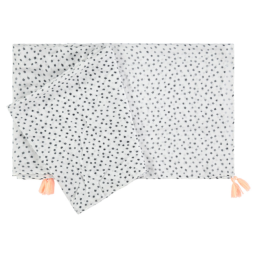 Chèche en gaze de viscose avec étoiles et pompons 