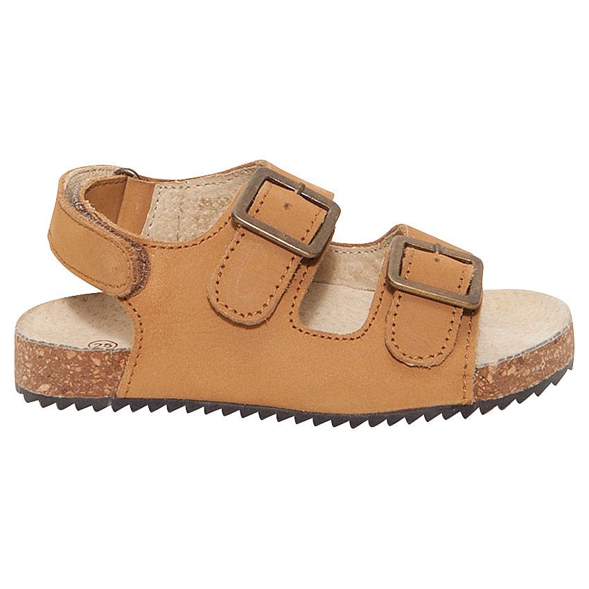 Nu-pieds en cuir camel avec boucles métal 