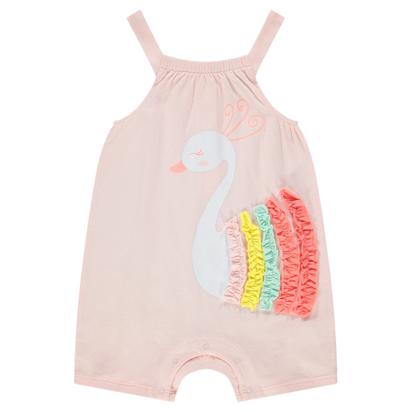 Combinaison courte avec cygne printé et ruchés colorés 