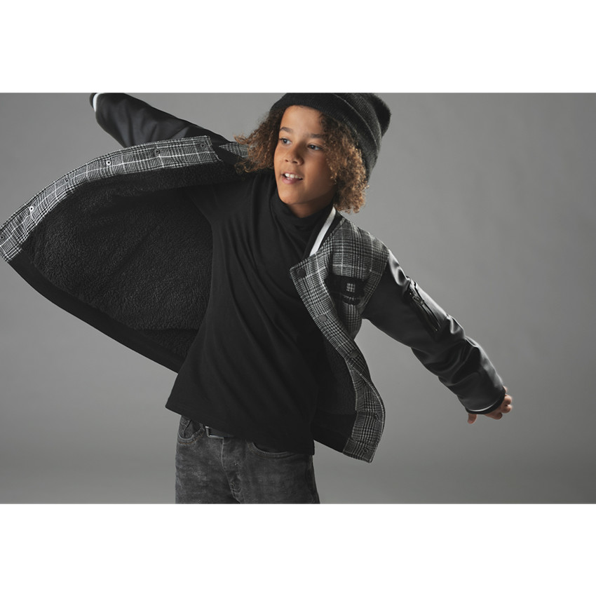 Blouson esprit teddy avec manches en simili et motif pied de poule 