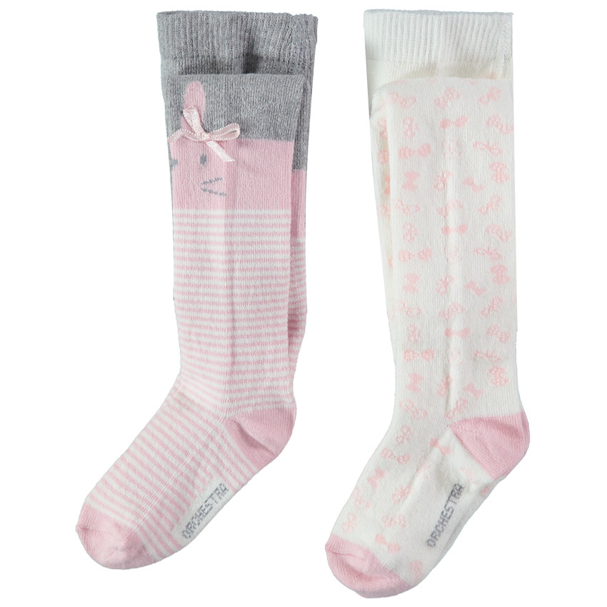 Lot de 2 collants épais à rayures et motifs fantaisie en jacquard 