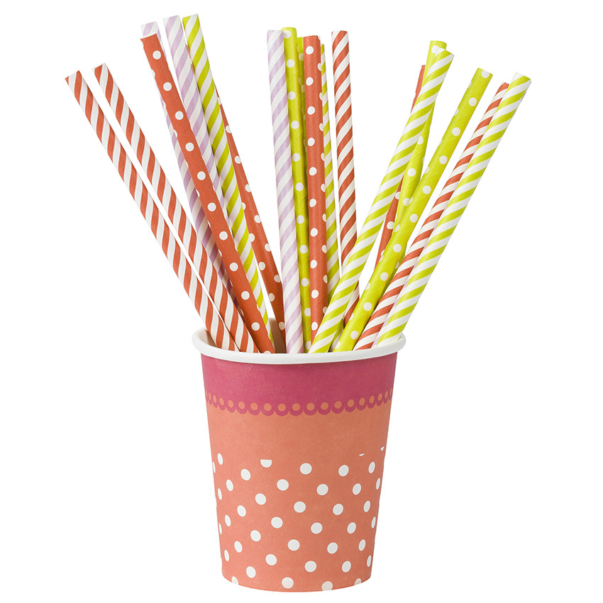Lot de 20 pailles fantaisie anniversaire en plastique 