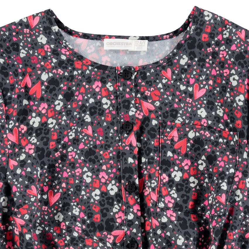 Junior - Tunique manches longues à fleurs et élastique rayé 