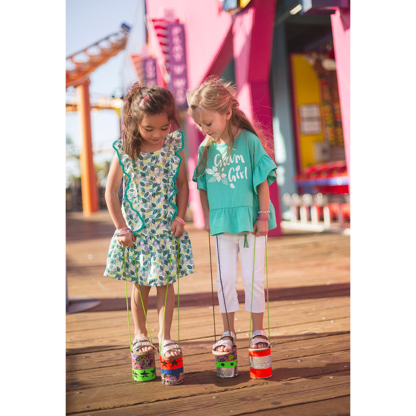 Robe imprimée feuilles all-over avec manches volantées 