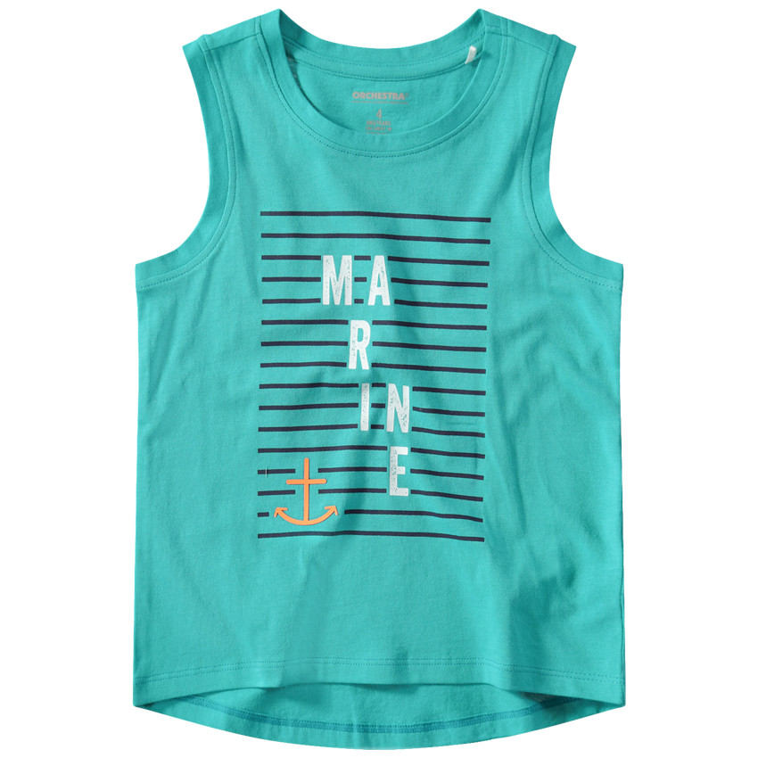 Débardeur en coton avec motif fantaisie sur fond rayé 