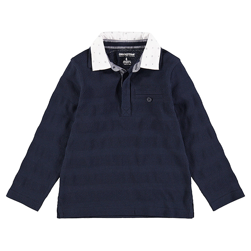 Polo manches longues avec jeux de mailles style rayures et double col 