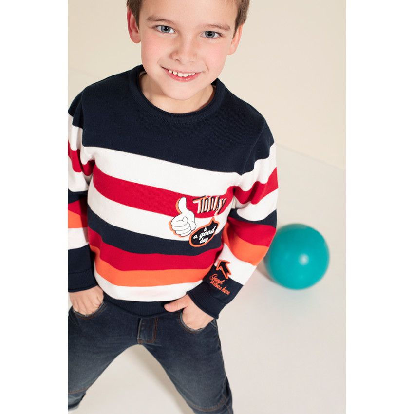 Pull en tricot rayé avec prints et patchs  