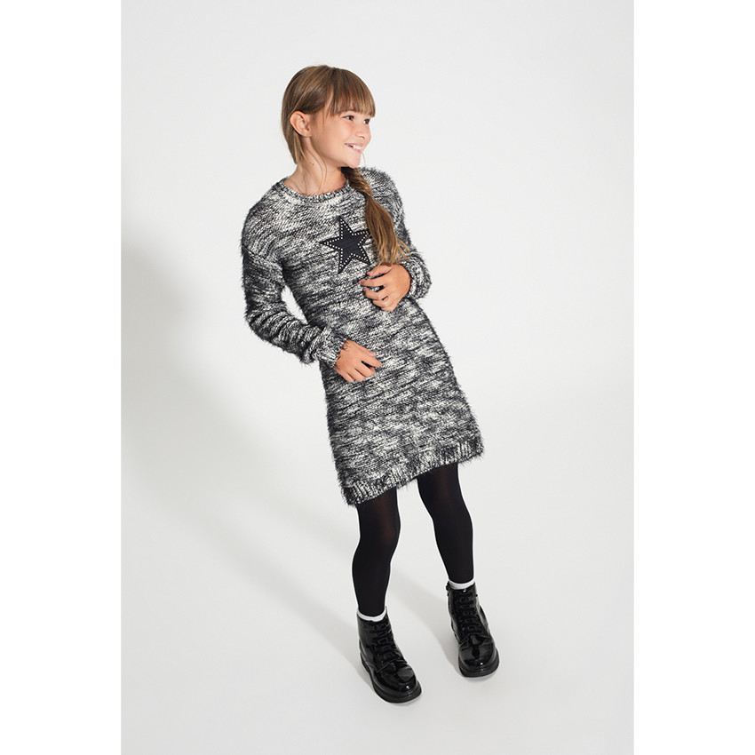 Junior - Robe manches longues en tricot mélangé avec étoile patchée 