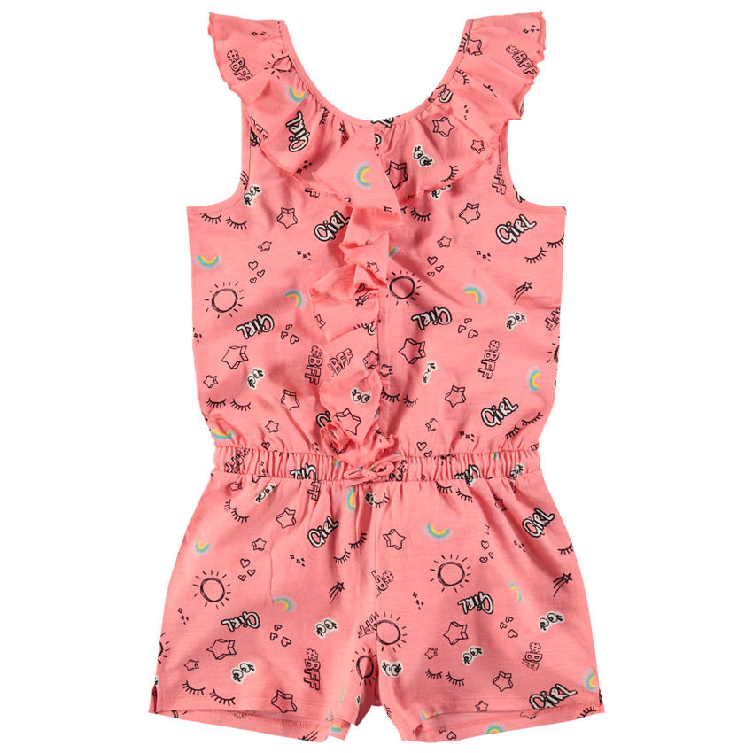 Combishort sans manches imprimée all-over à col volanté 