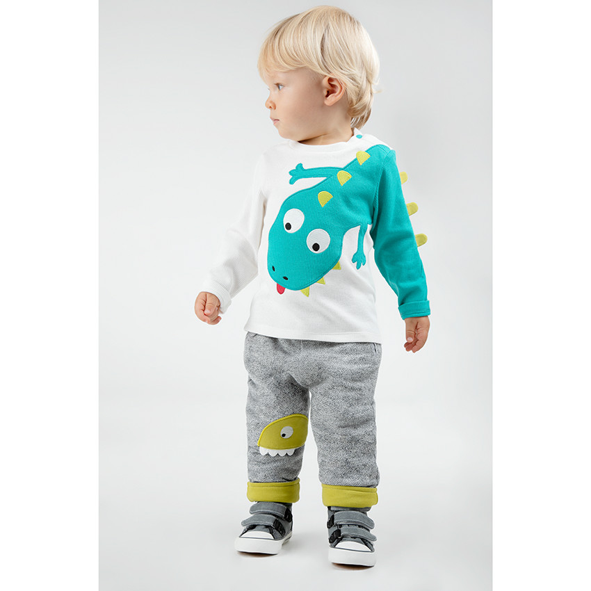 Pantalon en molleton fantaisie avec dinosaure patché 