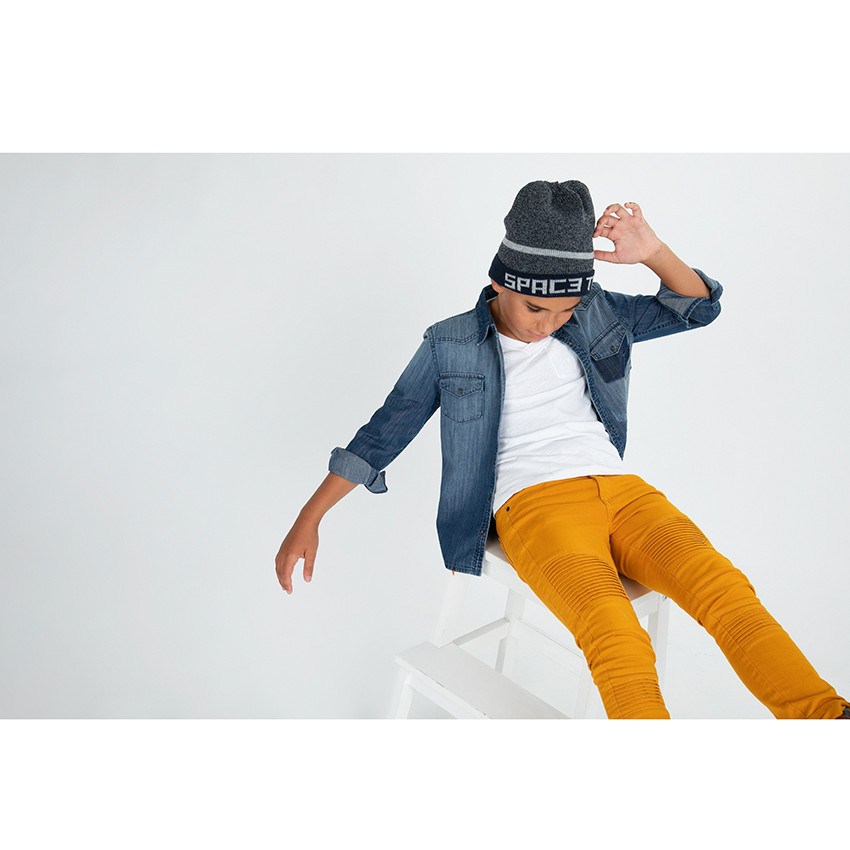 Junior - Pantalon en twill surteint avec jeux de plis et de surpiqûres 