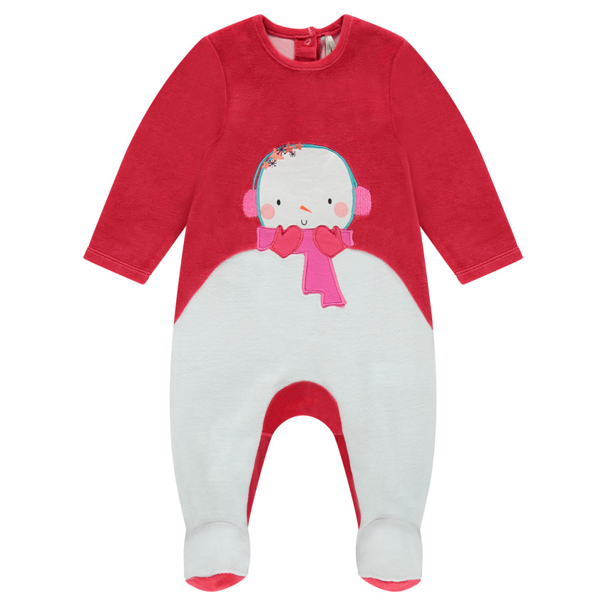 Dors-bien en velours avec motif bonhomme de neige brodé 