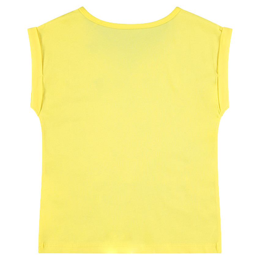 Tee-shirt manches courtes jaune avec fraise en sequins magiques 