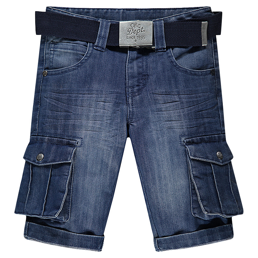 Bermuda en jeans effet used avec poches et ceinture 
