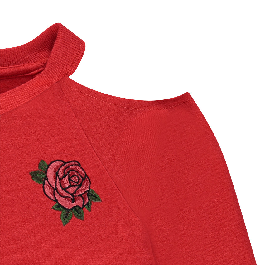 Junior - Sweat à épaules dénudées et roses brodées 