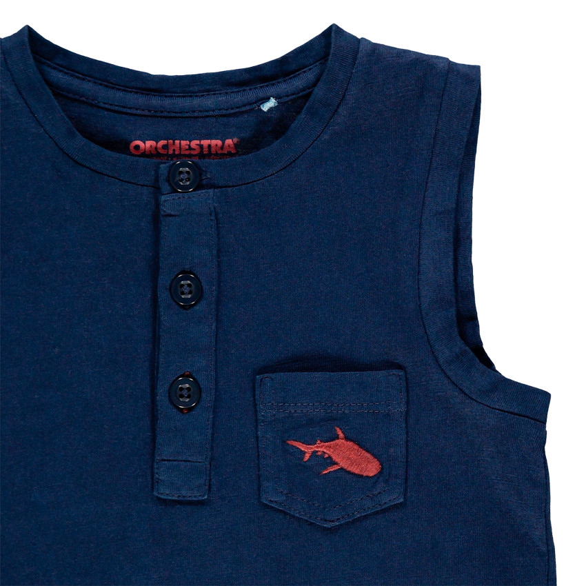Débardeur en coton à poche et requin brodé 