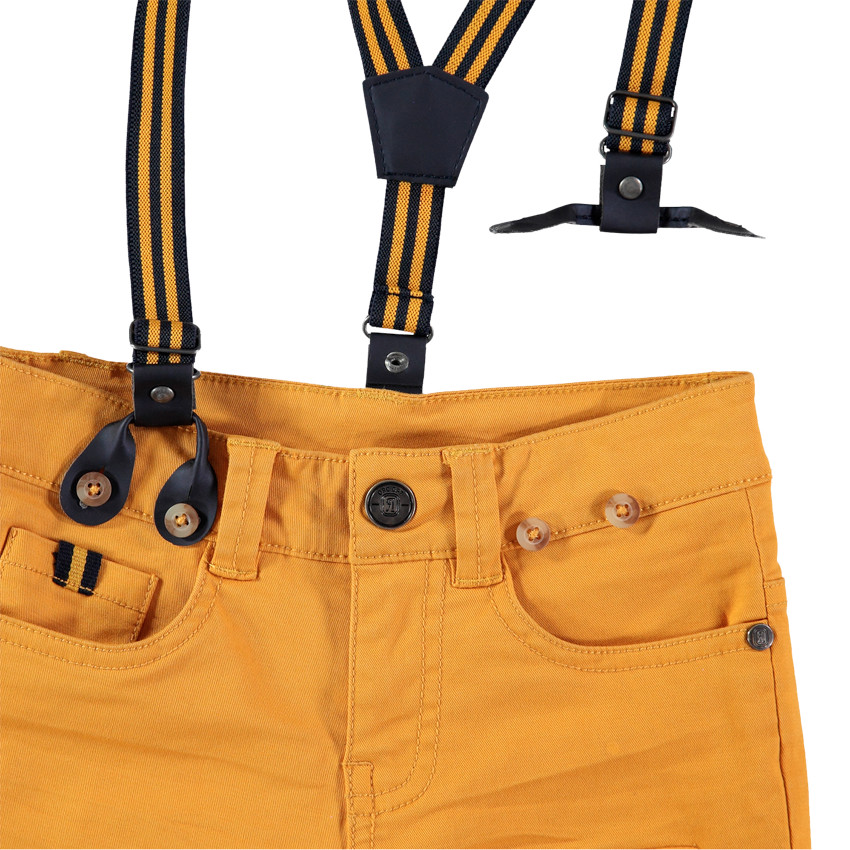 Pantalon en coton surteint effet crinkle avec bretelles rayées amovibles 