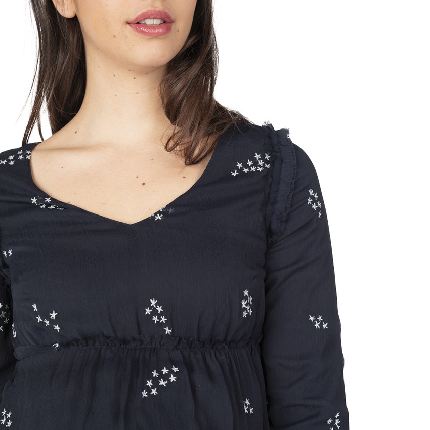 Robe de grossesse manches longues avec fleurs brodées 