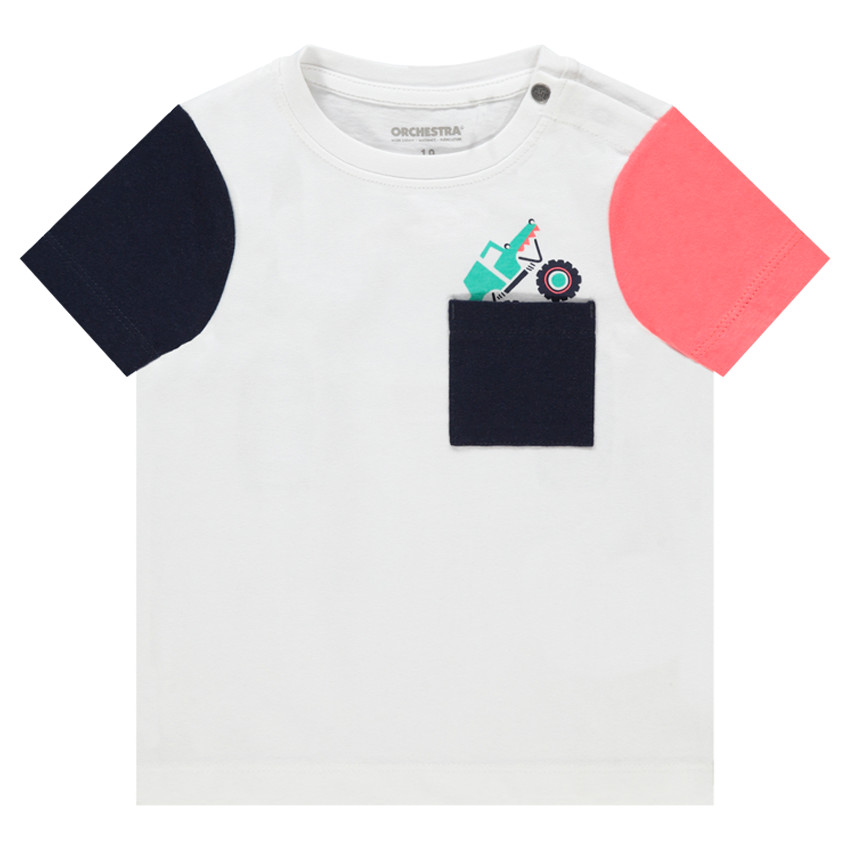 Tee-shirt manches à courtes contrastées et poche printée 