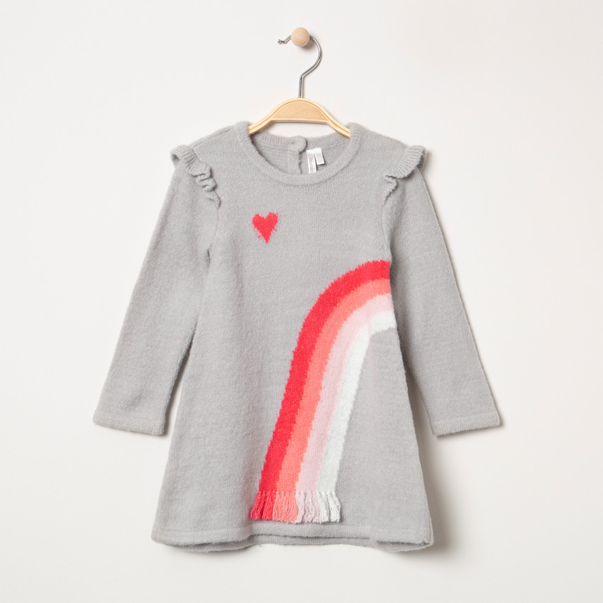 Robe manches longues en tricot avec arc-en-ciel jacquard 