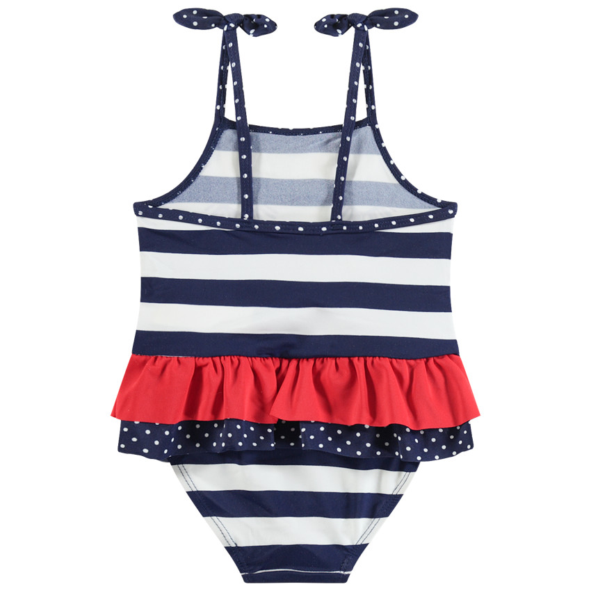 Maillot de bain rayé avec volants et yeux printés 