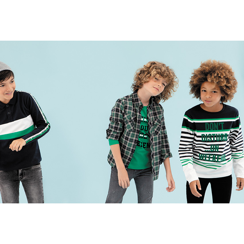 Junior - Marinière à rayures vertes et inscription en velours 