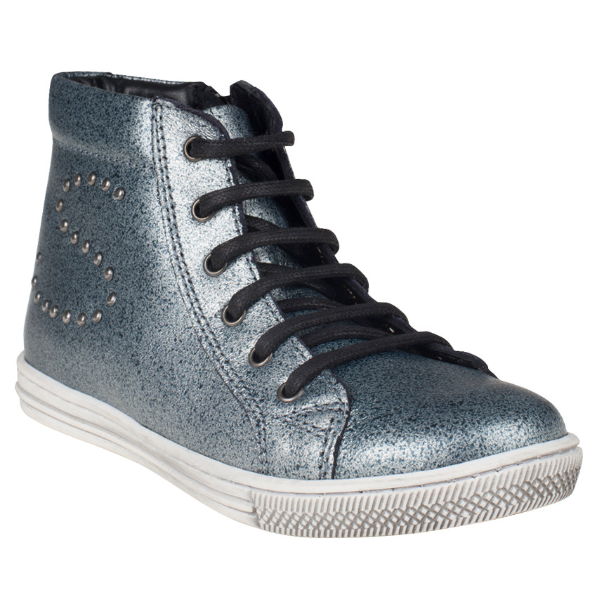 Bottillons en cuir effet métallisé avec strass à zip et lacets  