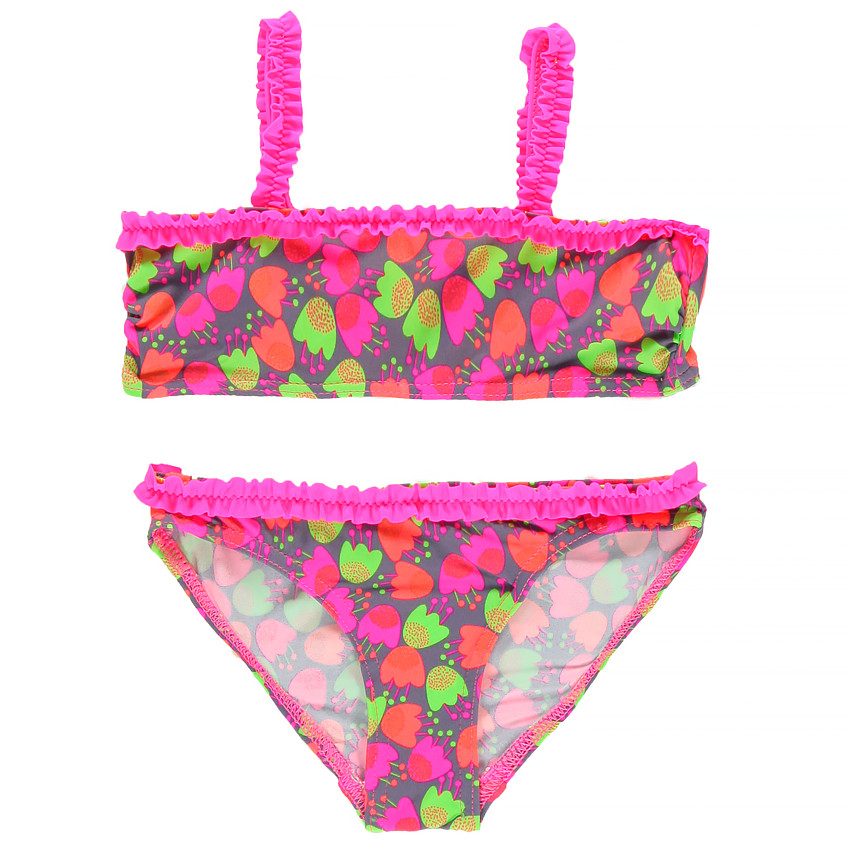 Maillot de bain 2 pièces à fronces et imprimé fantaisie 