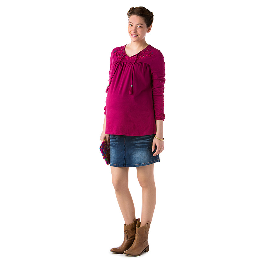 Blouse brodée de grossesse en jersey de coton 